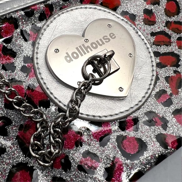 Dollhouse Pink Leopard Silver Glitter Wristlet Clutch - Picture 4 of 10